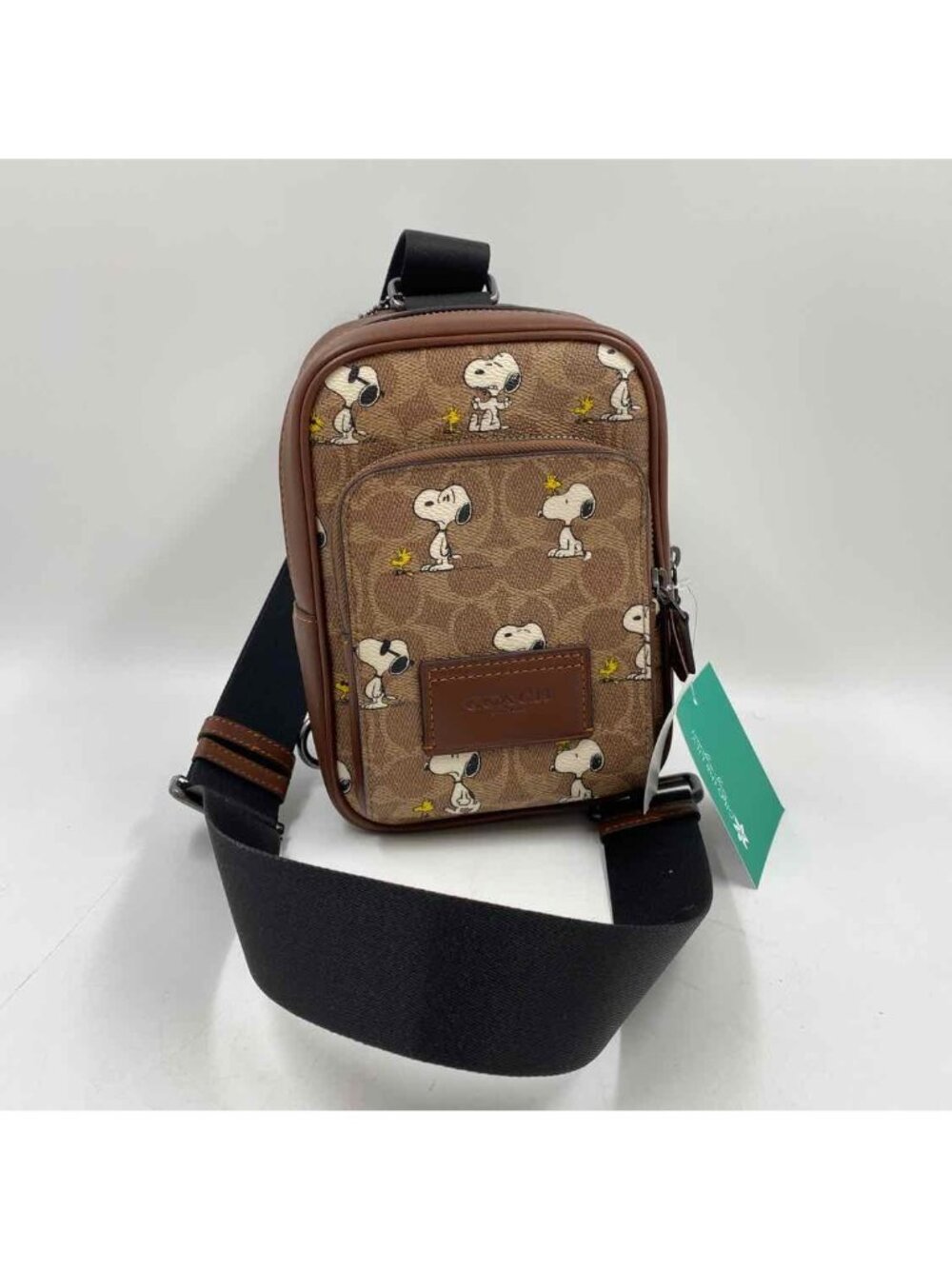COACH Brown Signature C & SNOOPY RACER Print Leather Sling Bag Purse